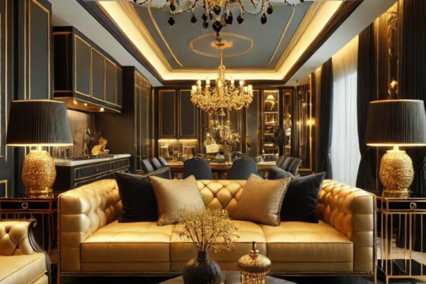 20 +Black and Golden Living Room Idea