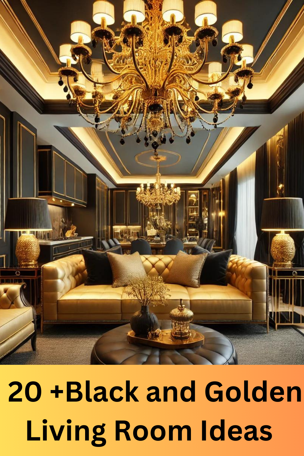 20 +Black and Golden Living Room Idea