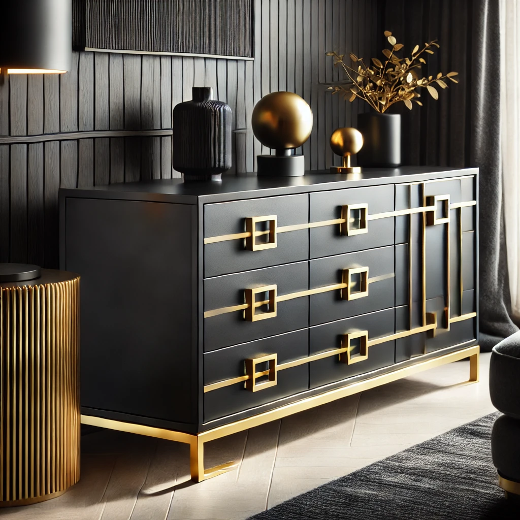 Golden Accents on Black Furniture