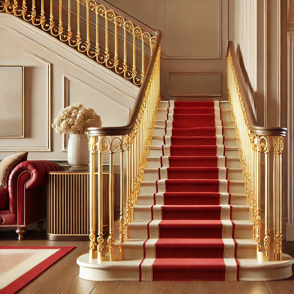 Golden Balusters with Red Steps