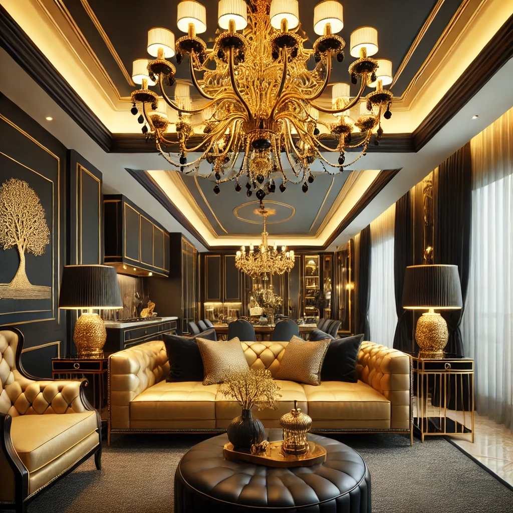 Golden Chandeliers with Black Details