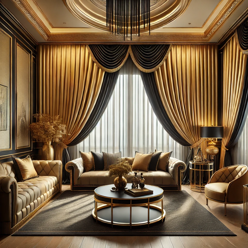 Golden Drapes with Black Trim