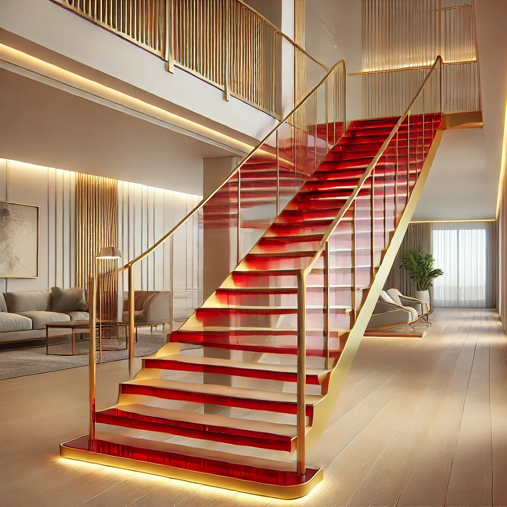 Golden Handrails with Red Glass Steps