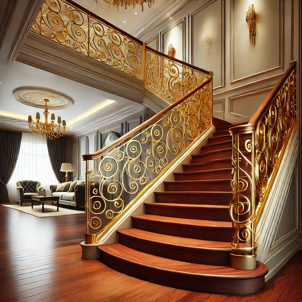 Golden Railings with Redwood Steps