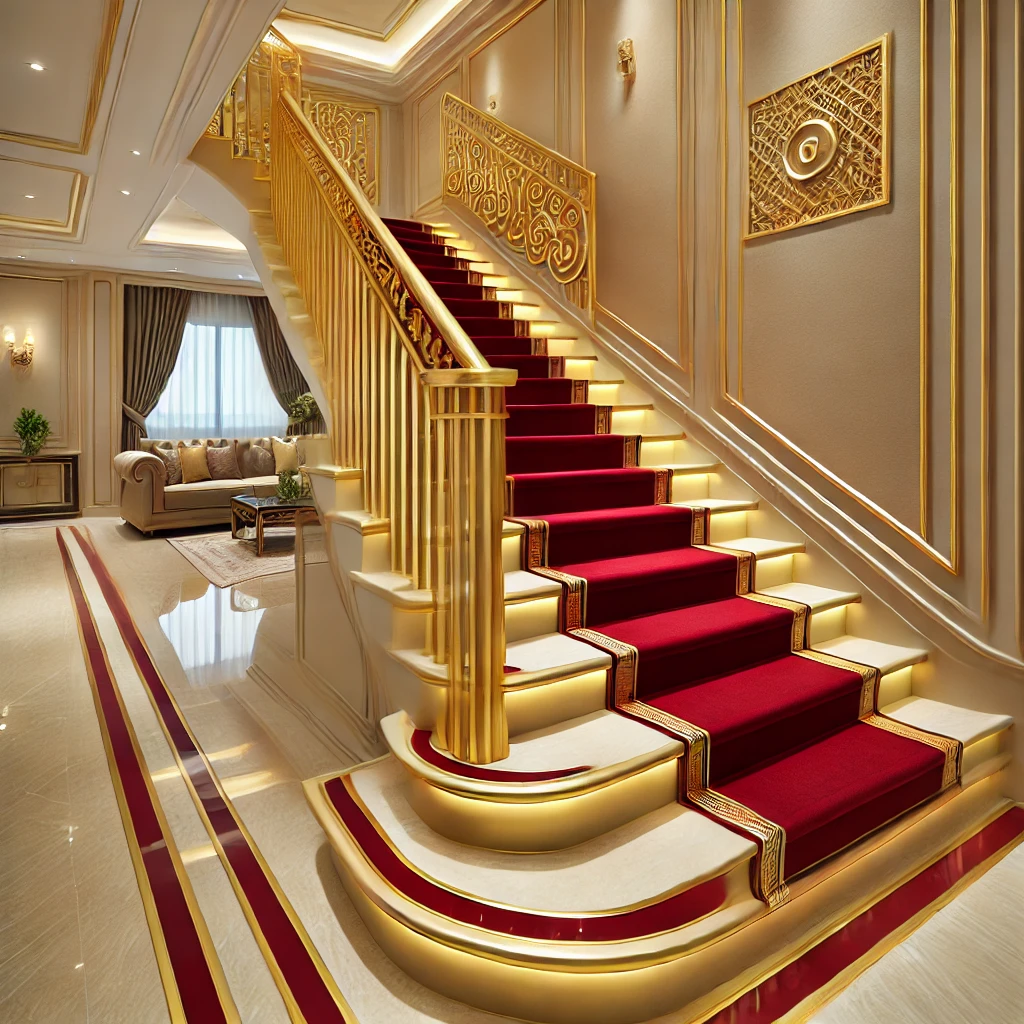 Golden Stair Nosing with Red Stairs