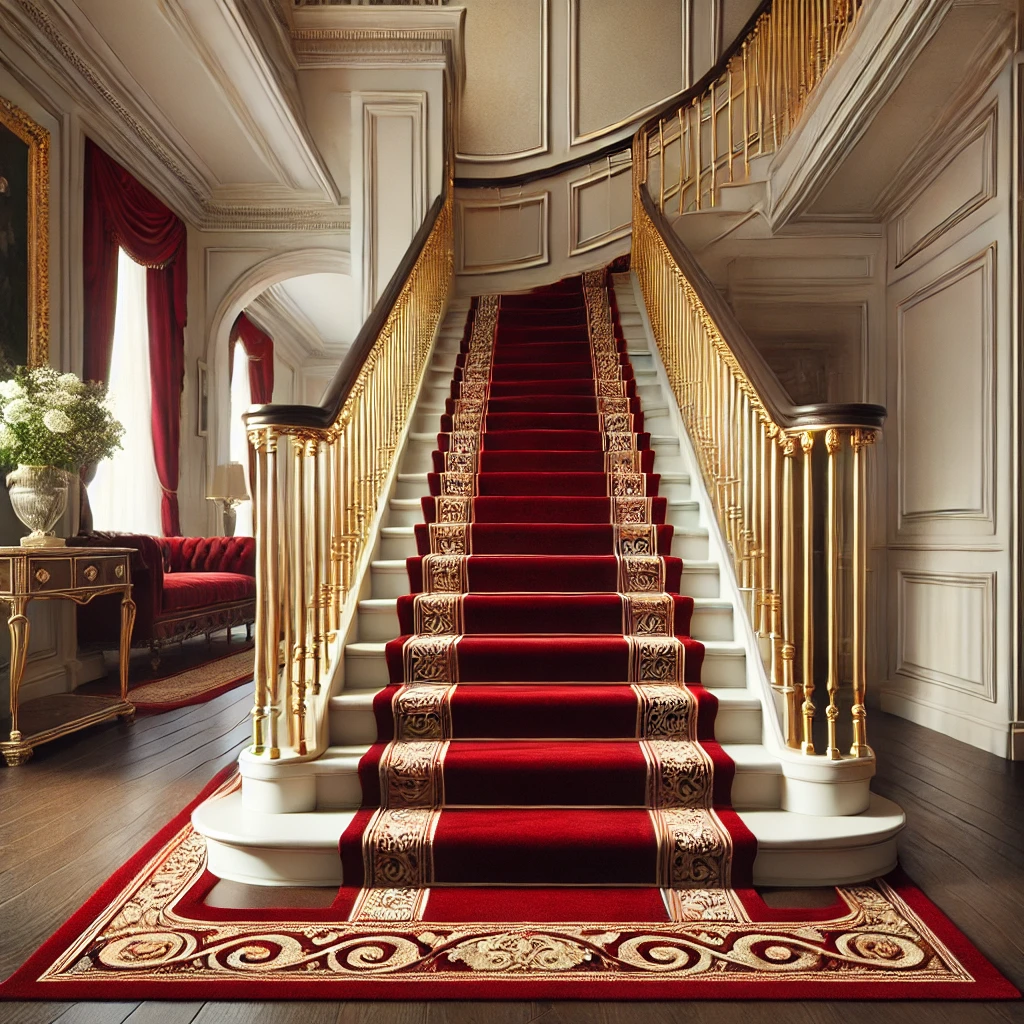 Golden Stair Rods with Red Carpet