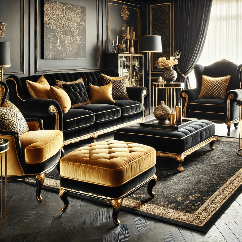 Golden Upholstery on Black Furniture