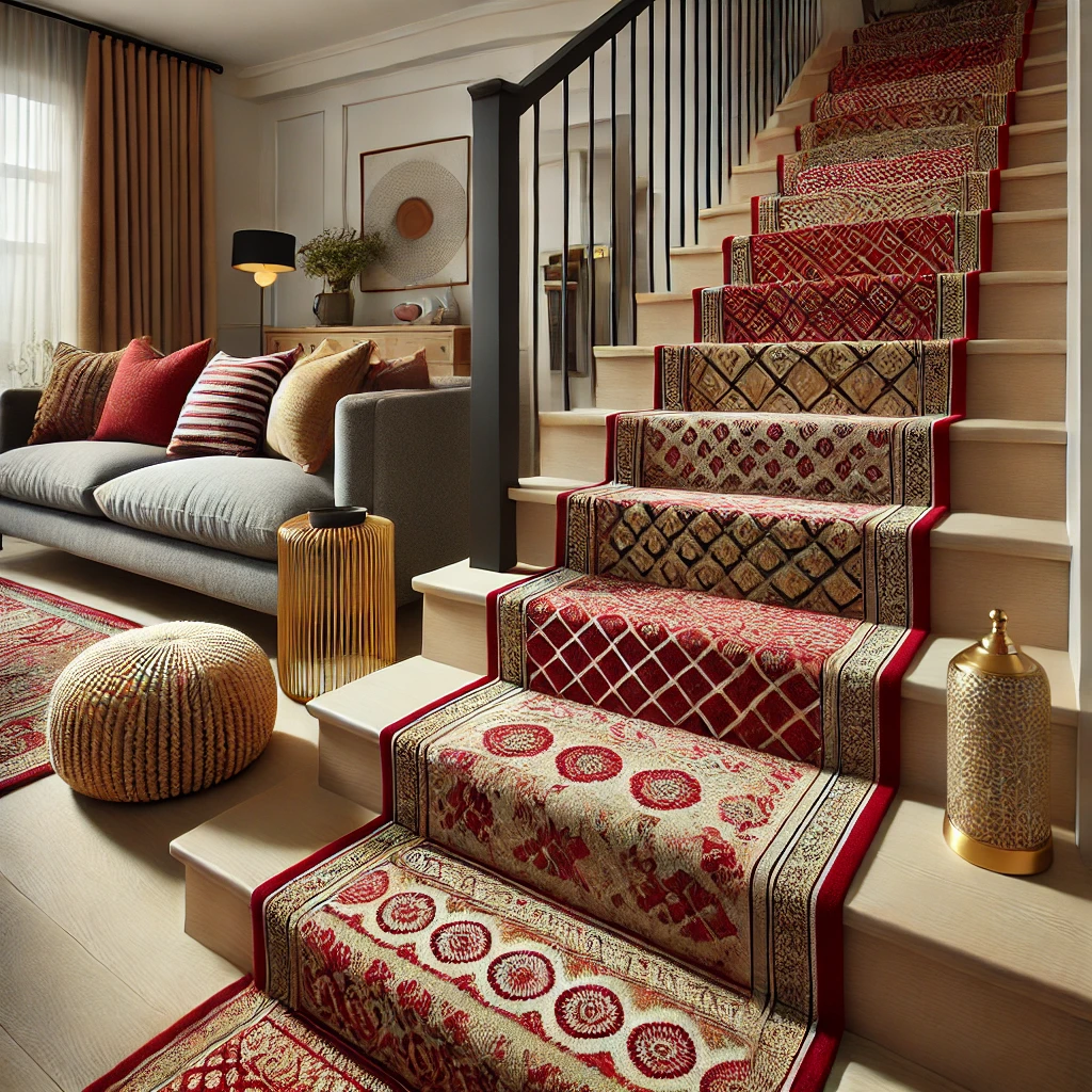 Red and Gold Stair Runners with Patterns