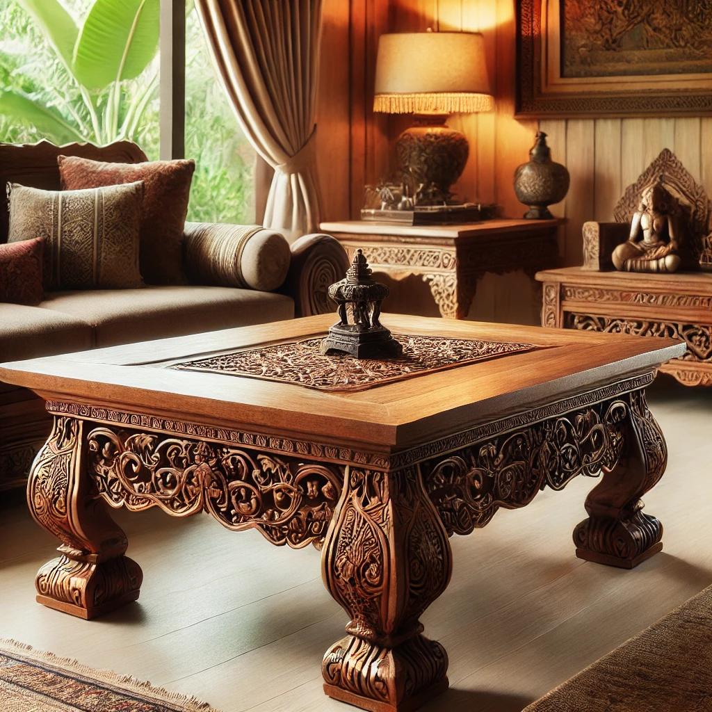 Wooden Coffee Table with Carved Legs