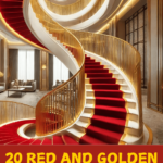 20 Modern Red and Golden Stairs Ideas with Living Room-min