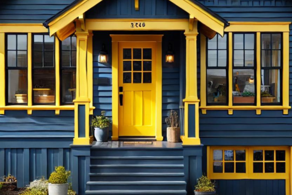 22 blue and yellow bungalow exterior design