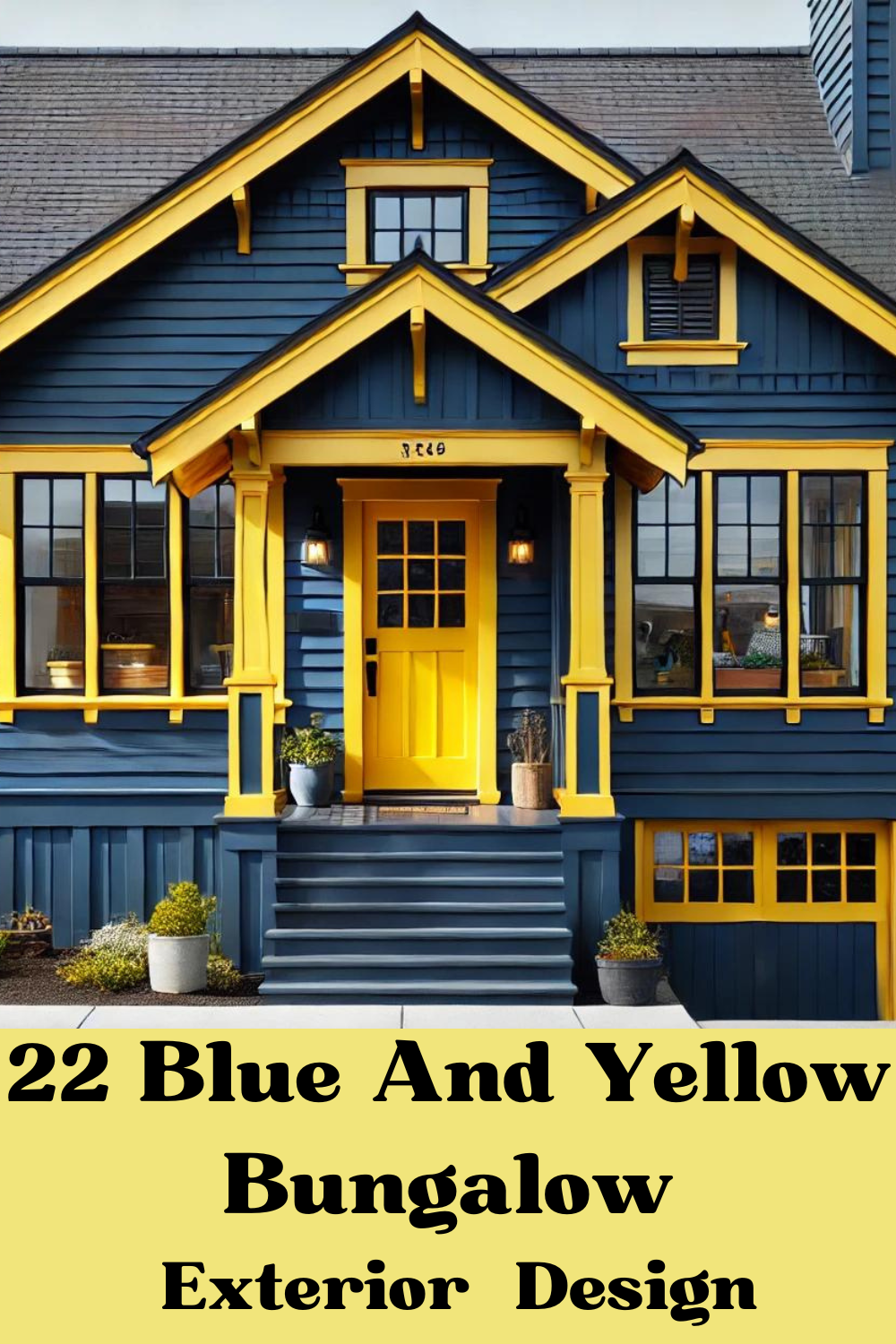 22 blue and yellow bungalow exterior design