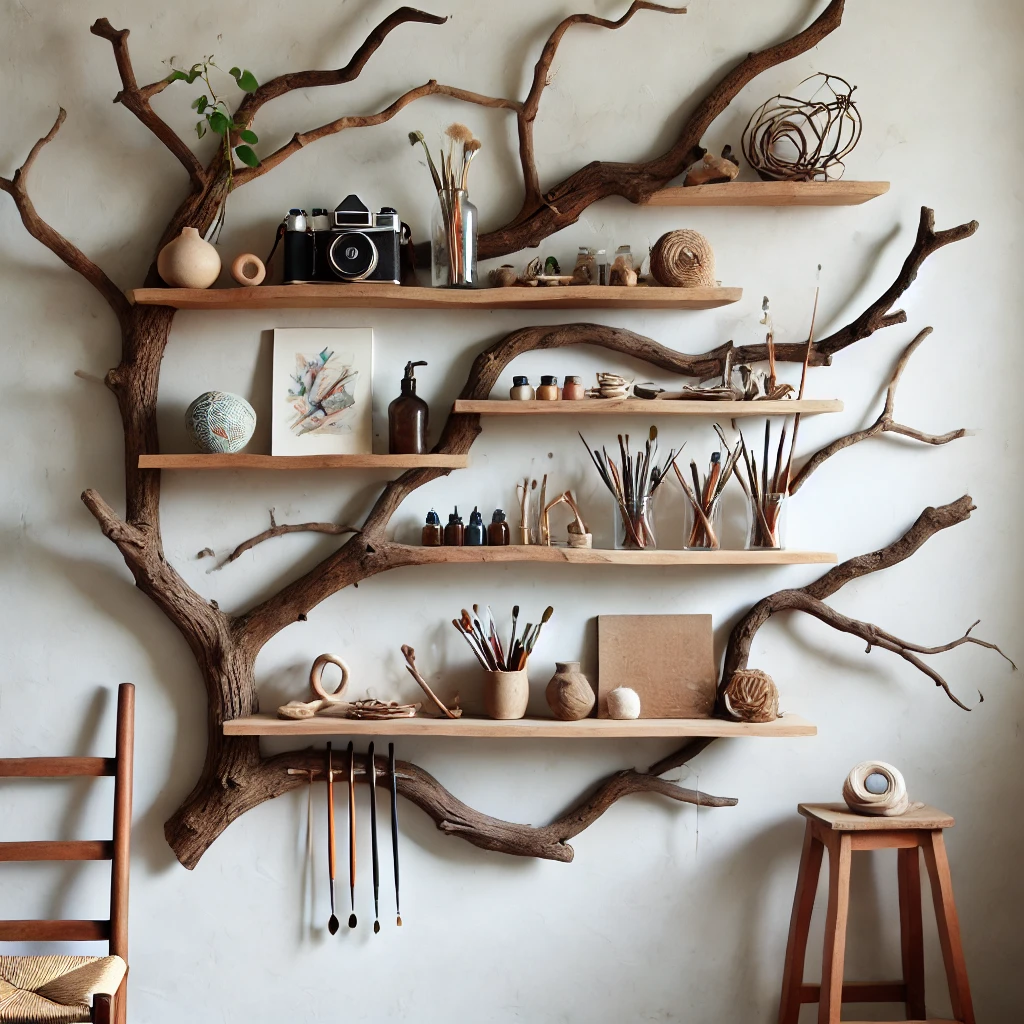 Asymmetrical Tree Branch Bookshelves for Artistic Flair