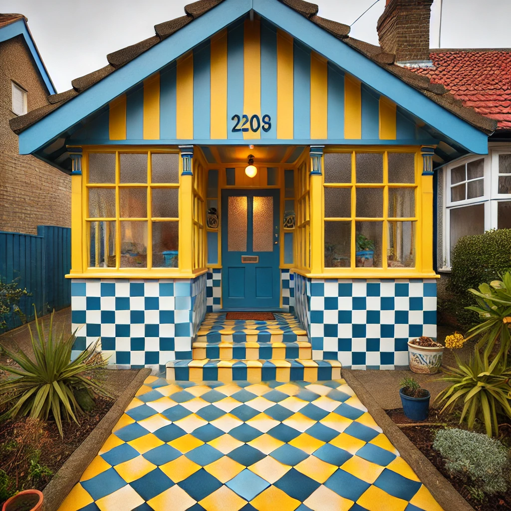 Blue and Yellow Checkerboard Porch Floor