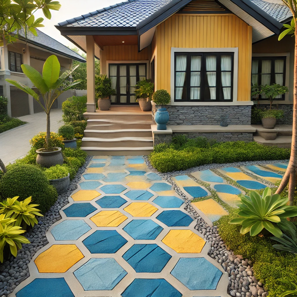 Blue and Yellow Stone Pathways