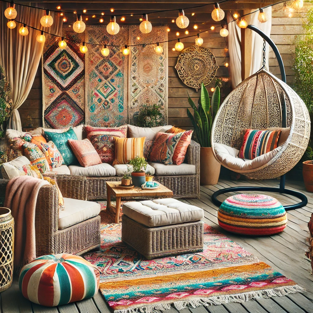 Boho Chic Patio with Wicker FurnitureBoho Chic Patio with Wicker Furniture