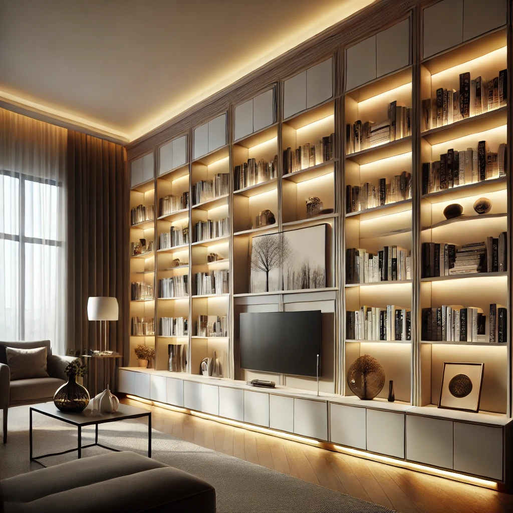 Bookshelves with LED Lighting