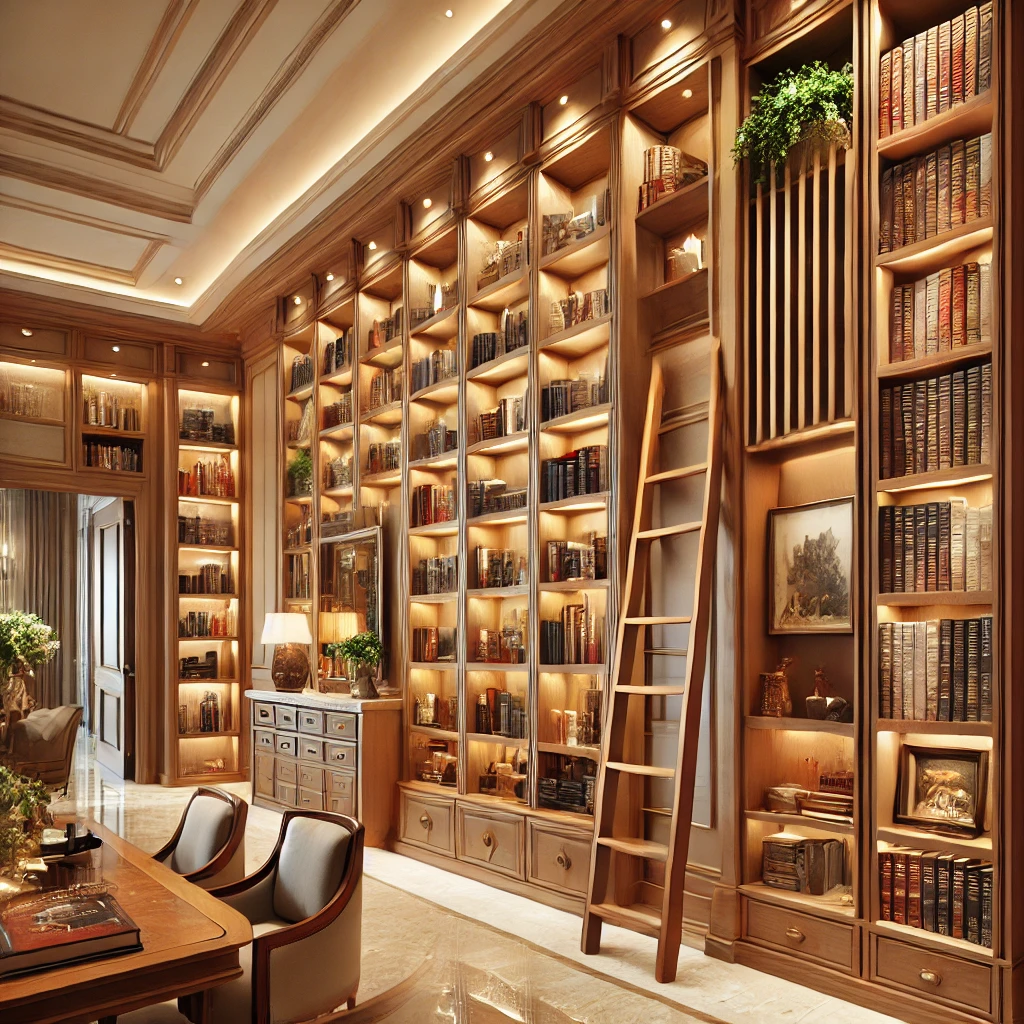 Bookshelves with Sliding Ladders