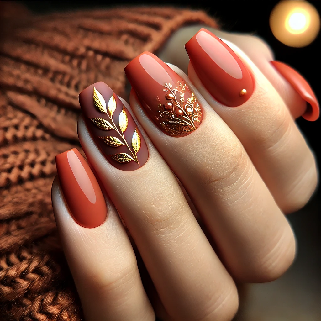 Burnt Orange with Leaf Accents