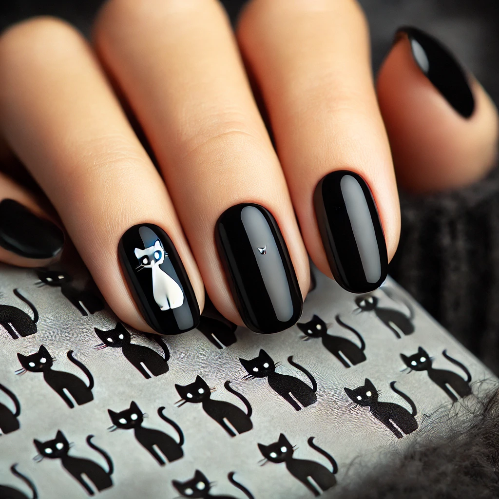 Classic Black Cat Nails