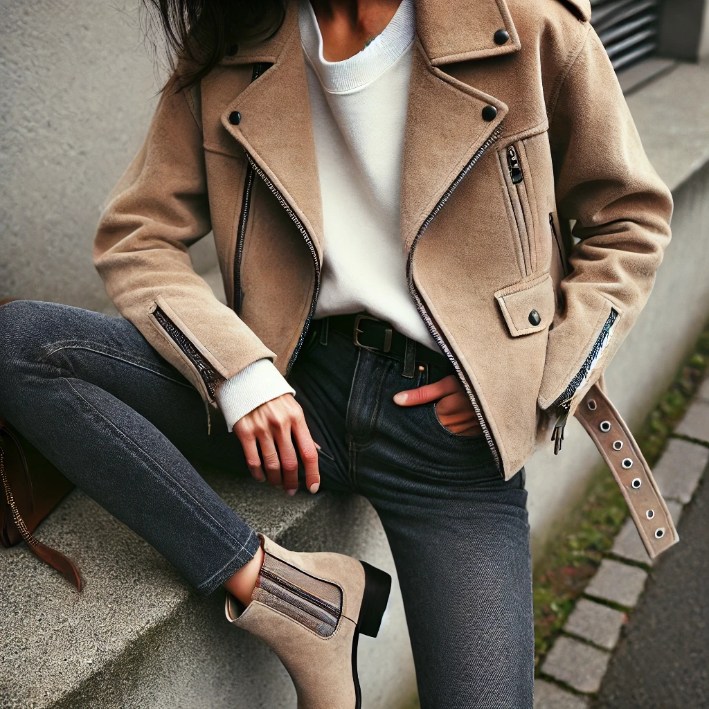 Classic Suede Jacket with Skinny Jeans