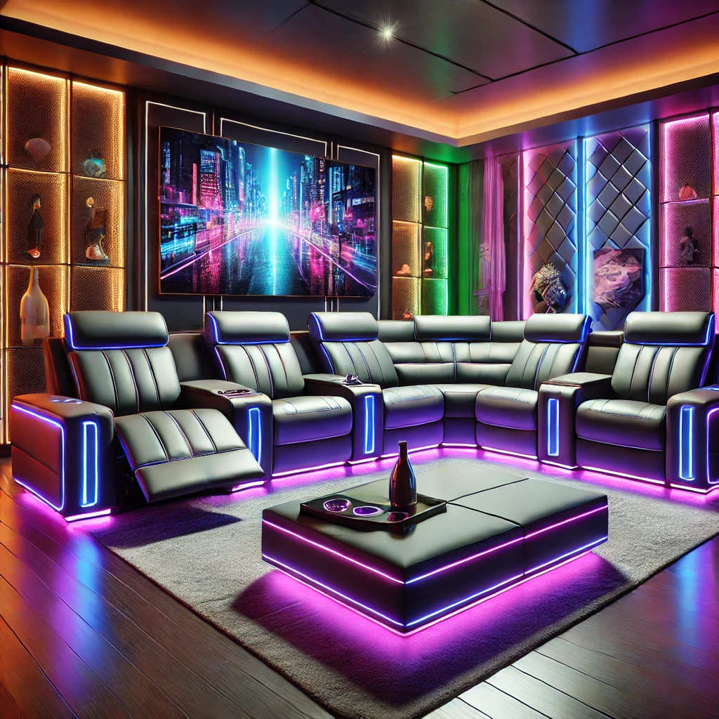 Contemporary Recliner Sofa with Color-Changing LED Lights