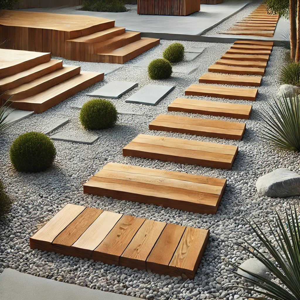 Crushed Stone Path with Wooden Stepping Blocks (3)