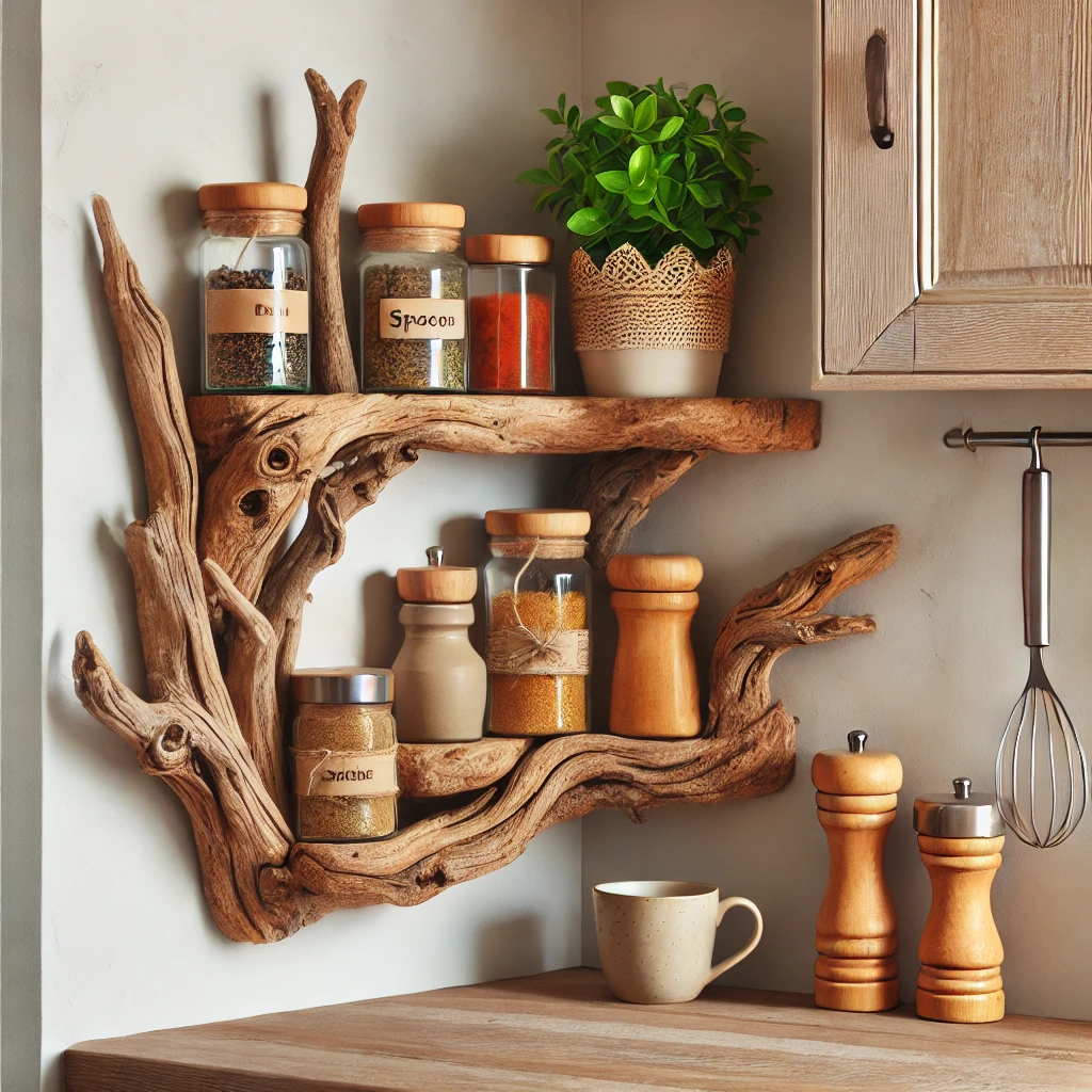 Driftwood Corner Shelves Utilizing Every Inch