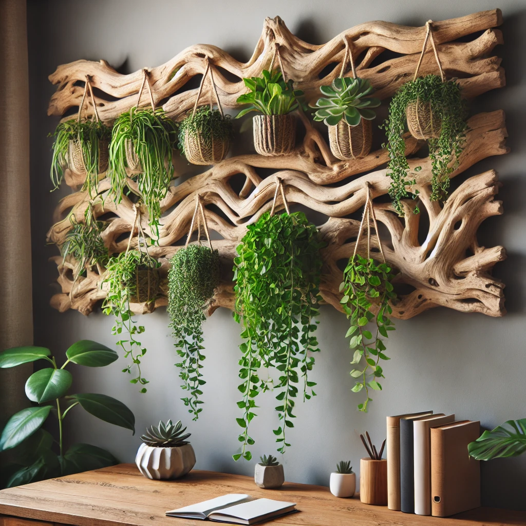 Driftwood Shelf with Hanging Plants