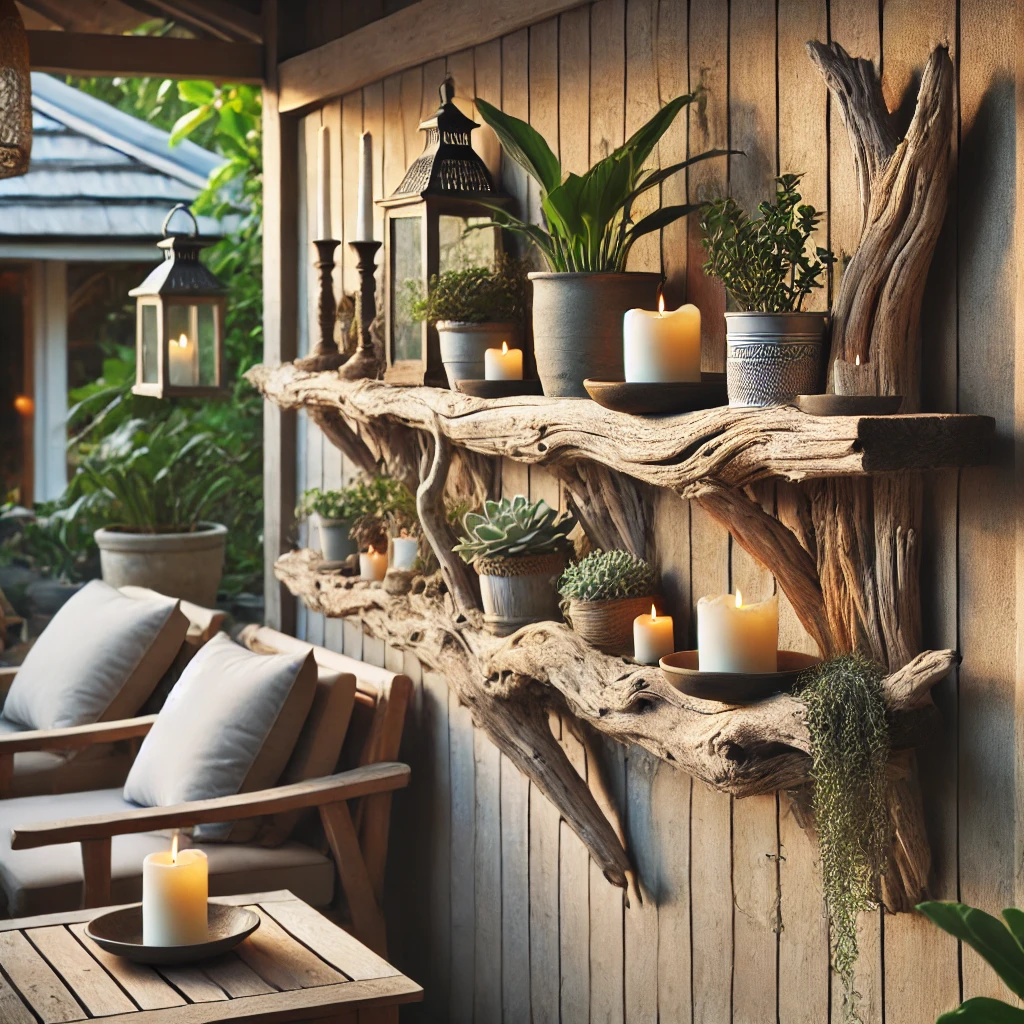 Driftwood Shelves for Outdoor Patios