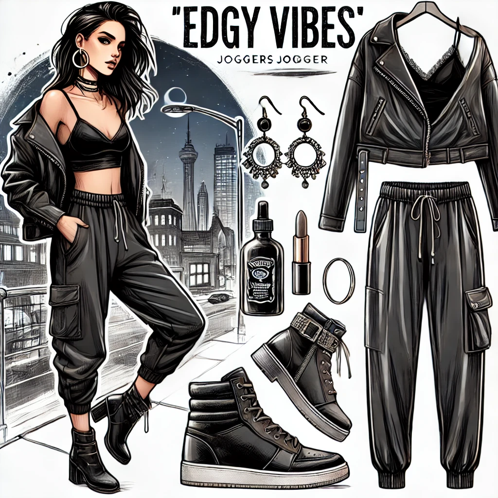 Edgy Vibes Joggers with a Leather Jacket