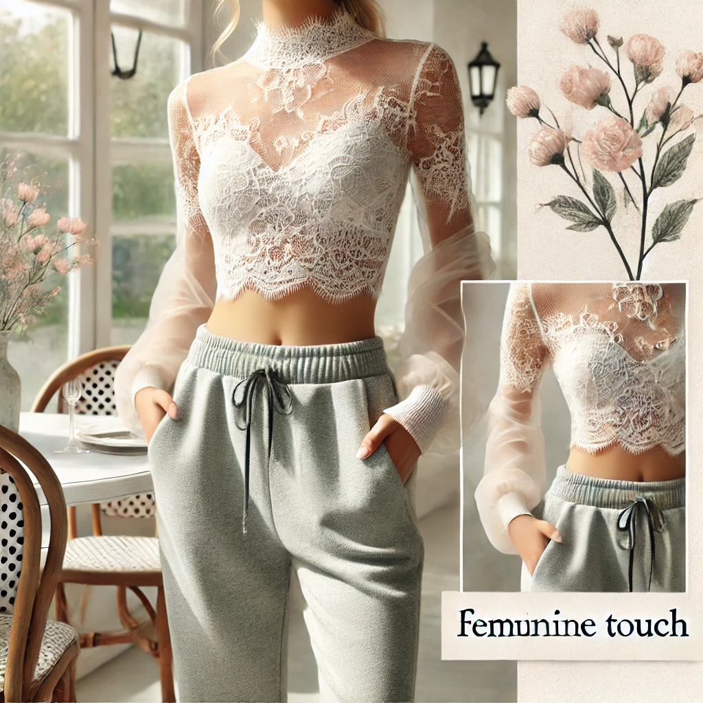 Feminine Touch Joggers with a Lace Top