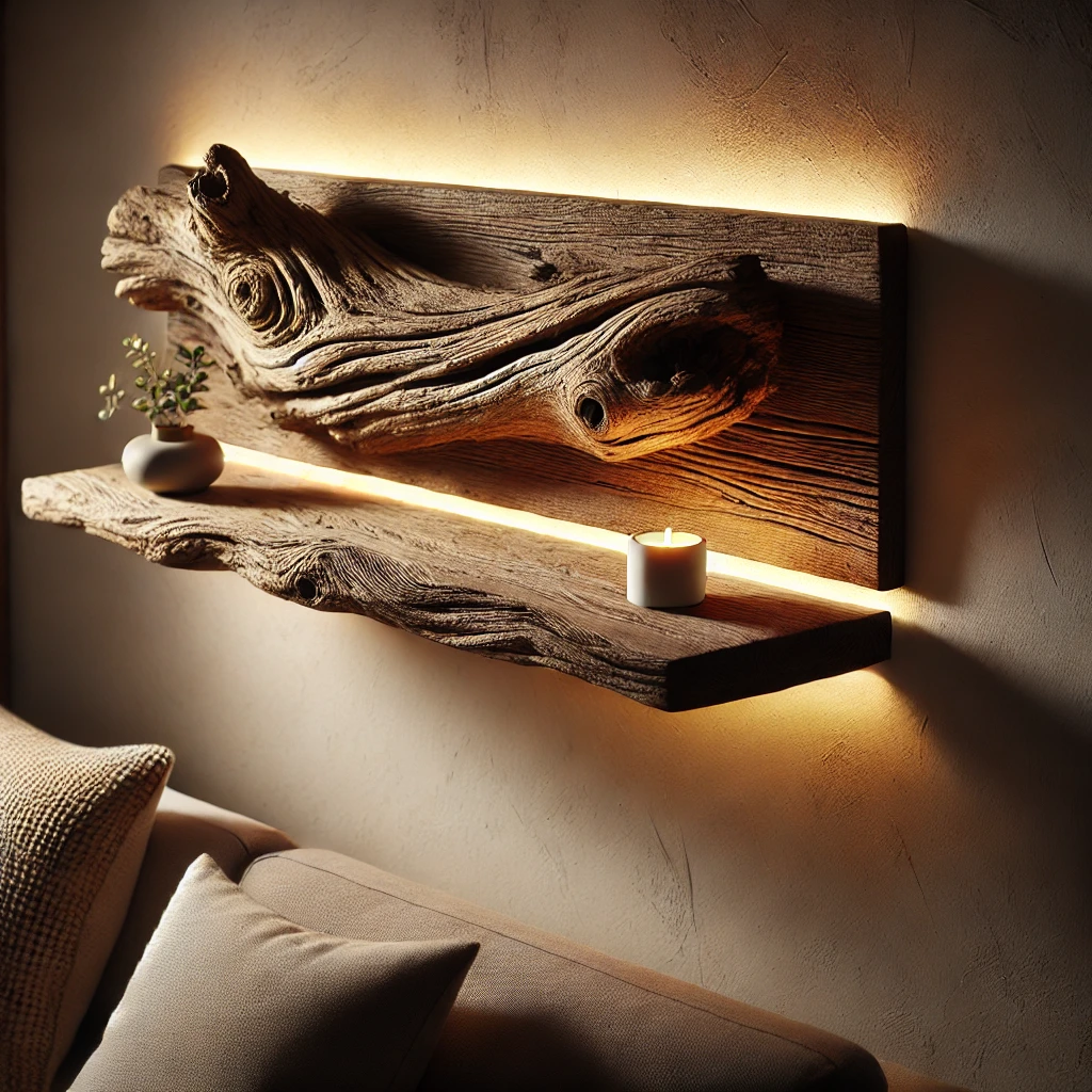 Floating Driftwood Shelves with LED Lighting