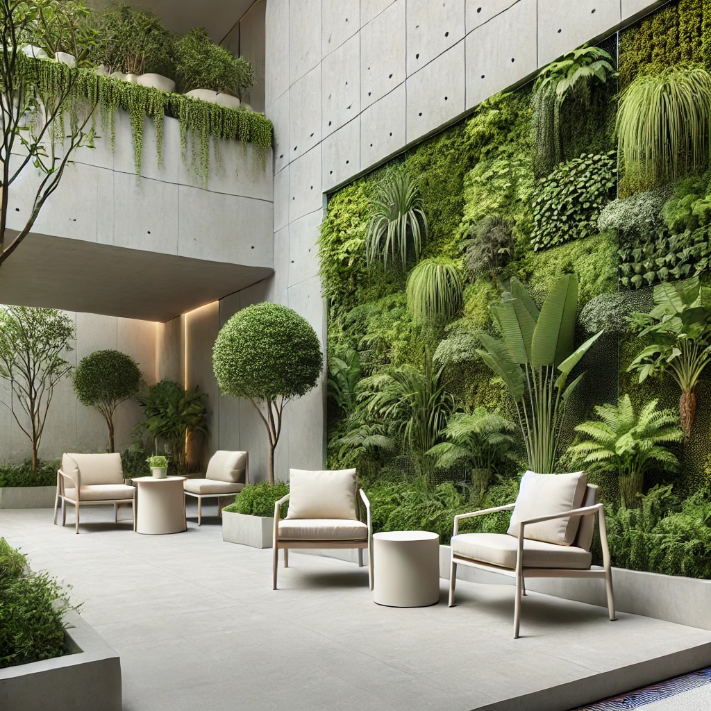 Green Patio with Vertical Garden and Modern Seating