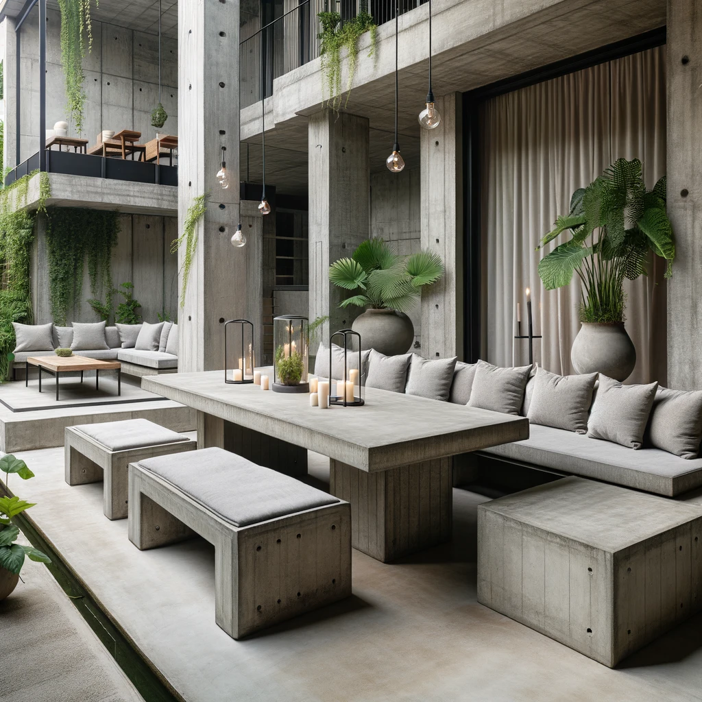 Industrial Modern Patio with Concrete Furniture