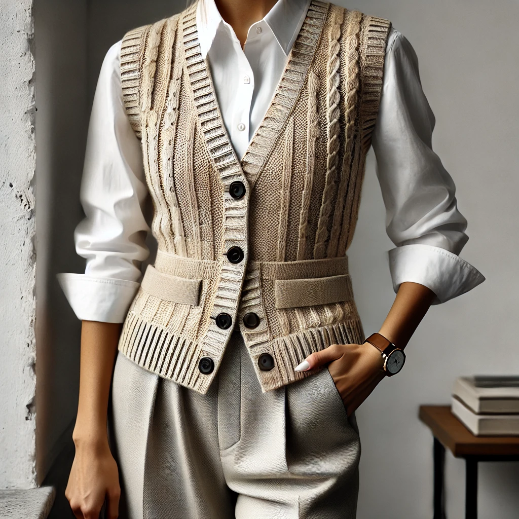 Knitted Vest over a Button-Down