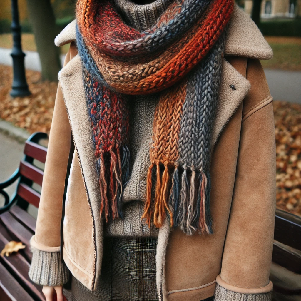 Layered Look with a Suede Jacket and Scarf