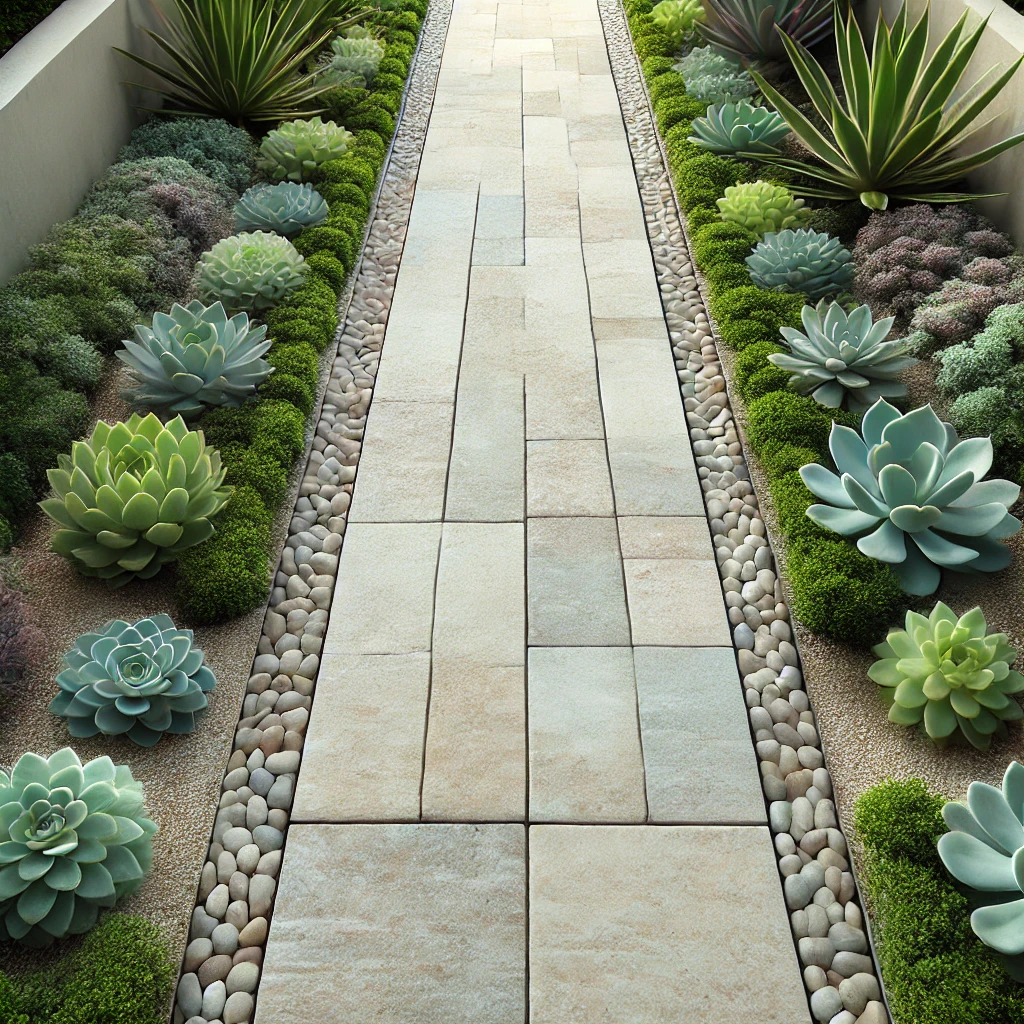 Limestone Pavers with Succulent Borders 