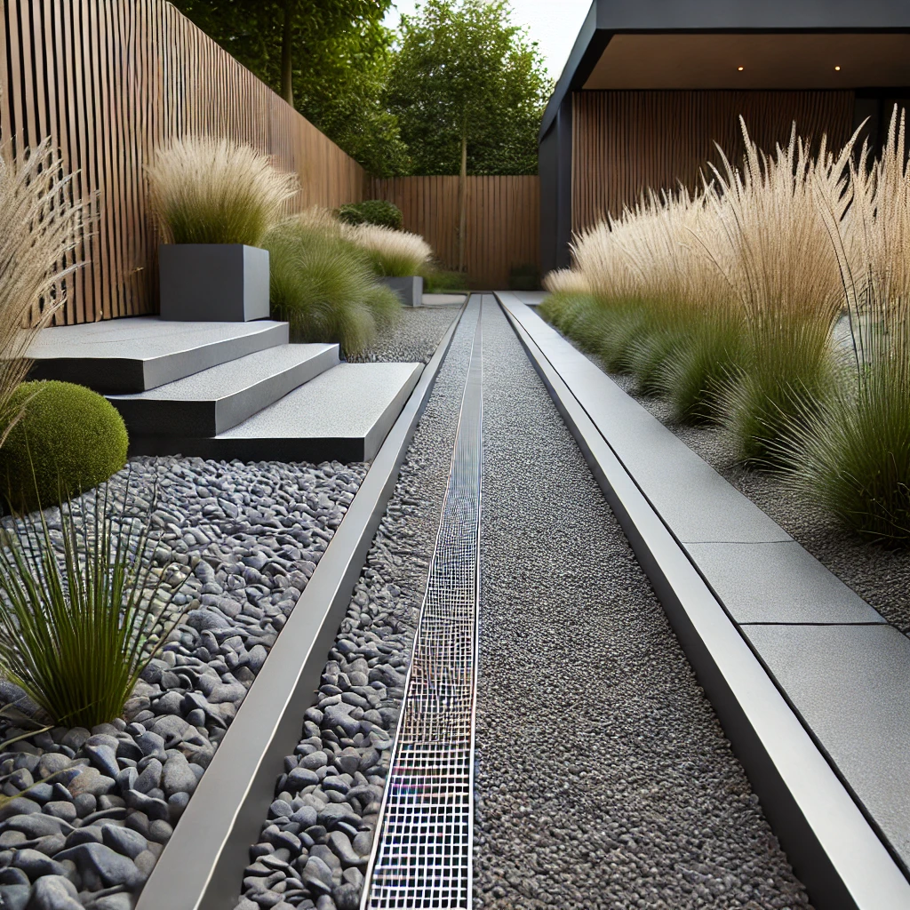 Linear Gravel Path with Steel Edging