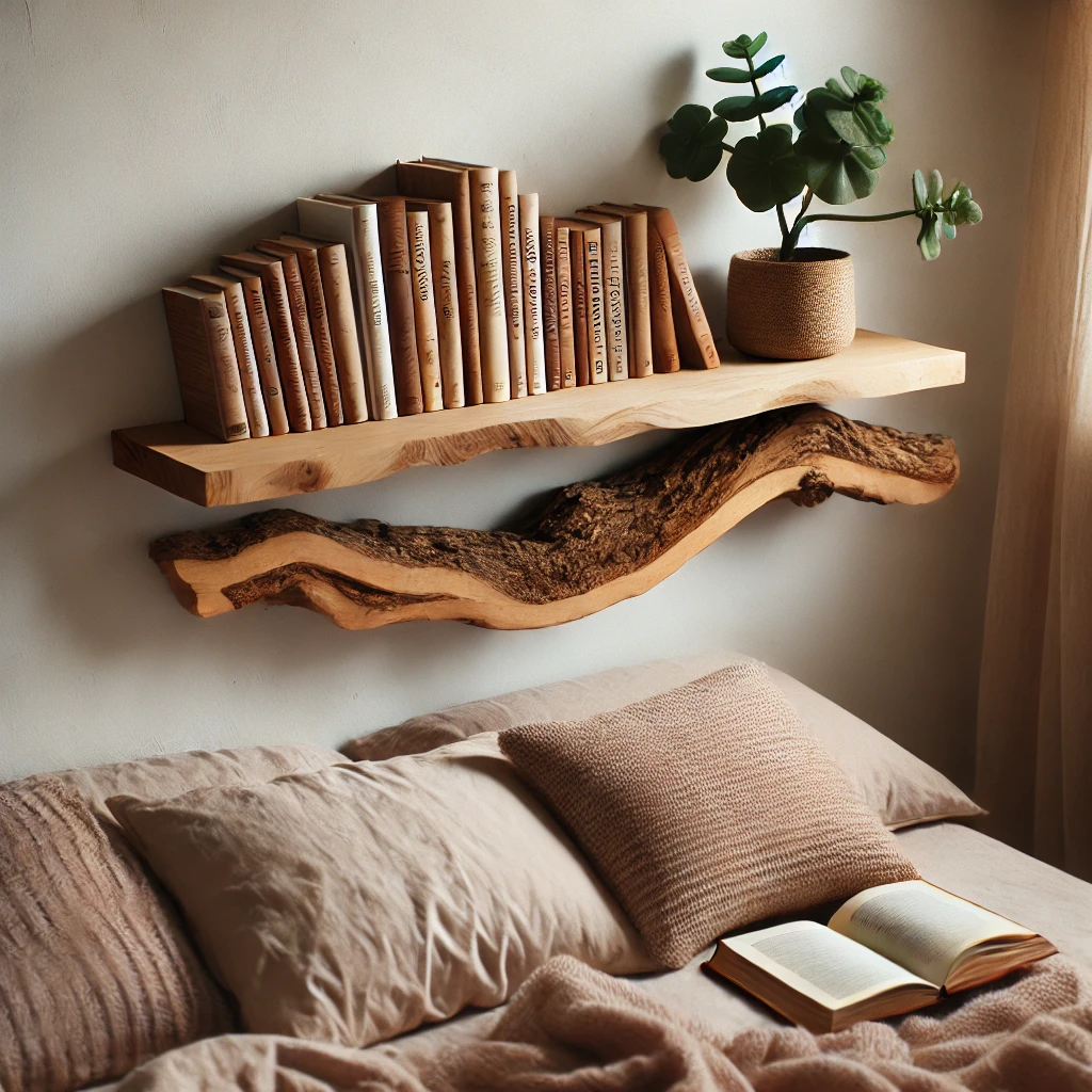 Live Edge Bookshelves in the Bedroom