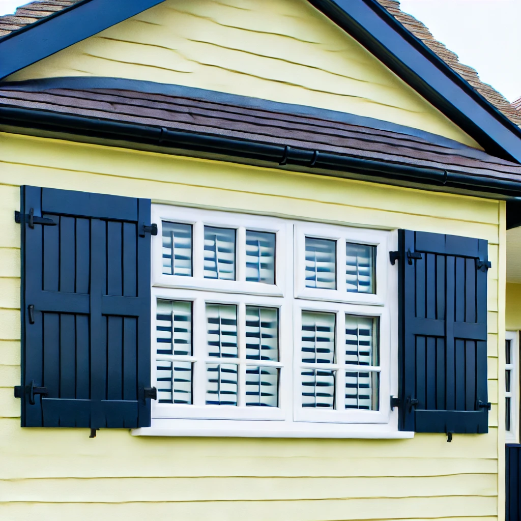 Navy Blue Shutters and Pale Yellow Walls (2)