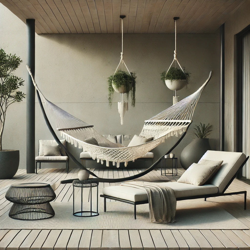 Patio with Hammock and Modern Lounge Chairs