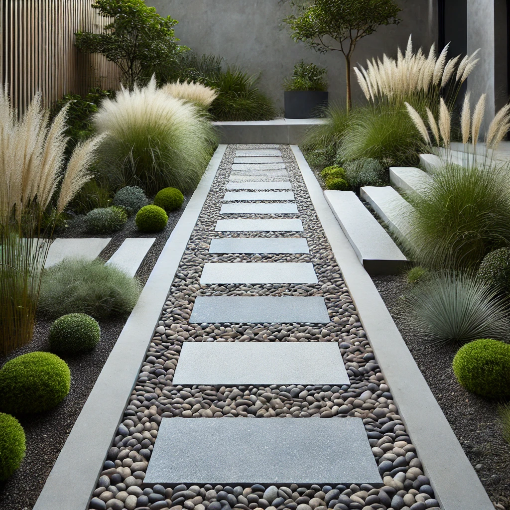 Pebbles with Stone Pavers (Image created)