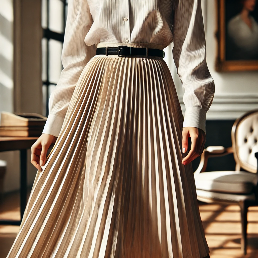 Pleated Midi Skirt and Button-Down Shirt