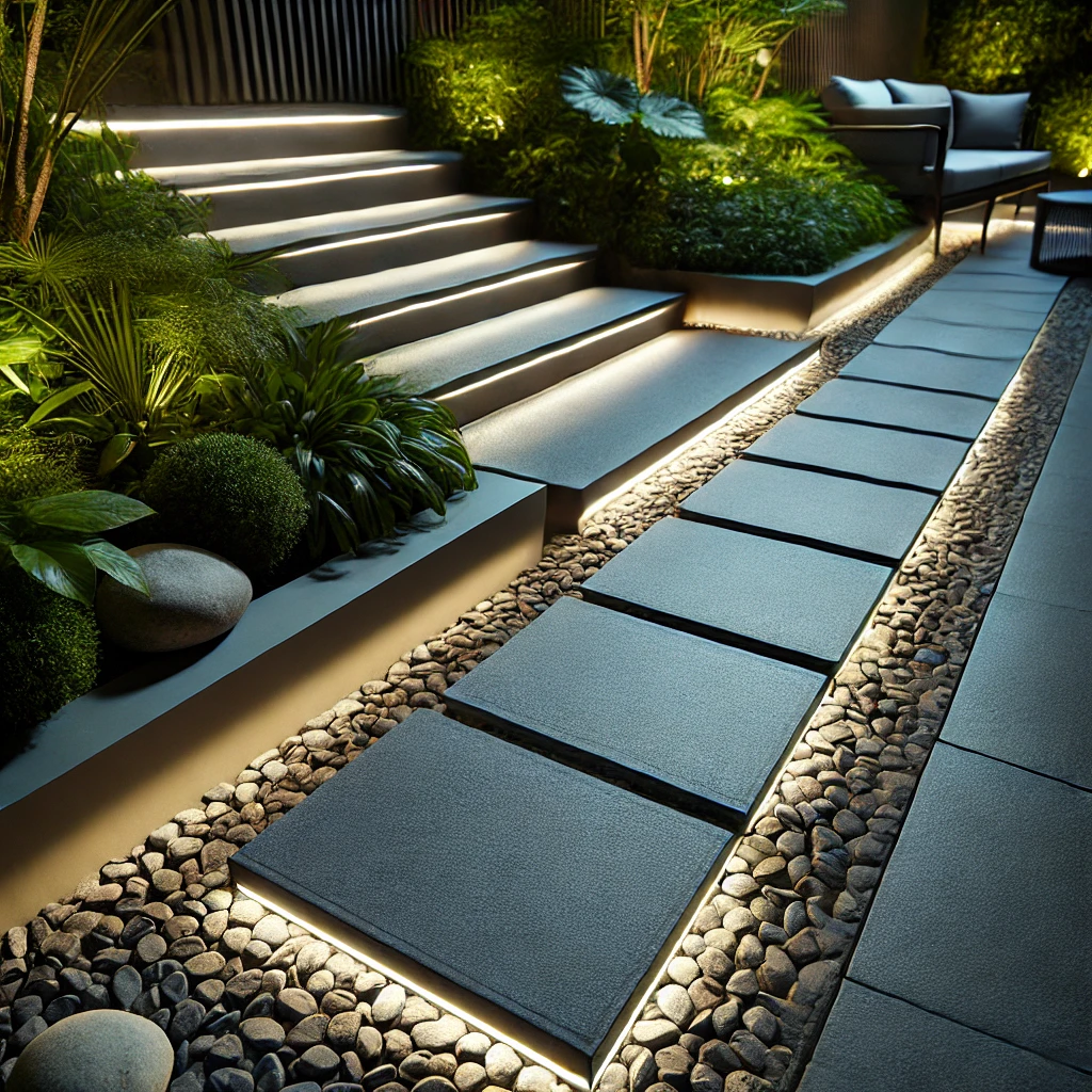 Stone Pavers with Lighting