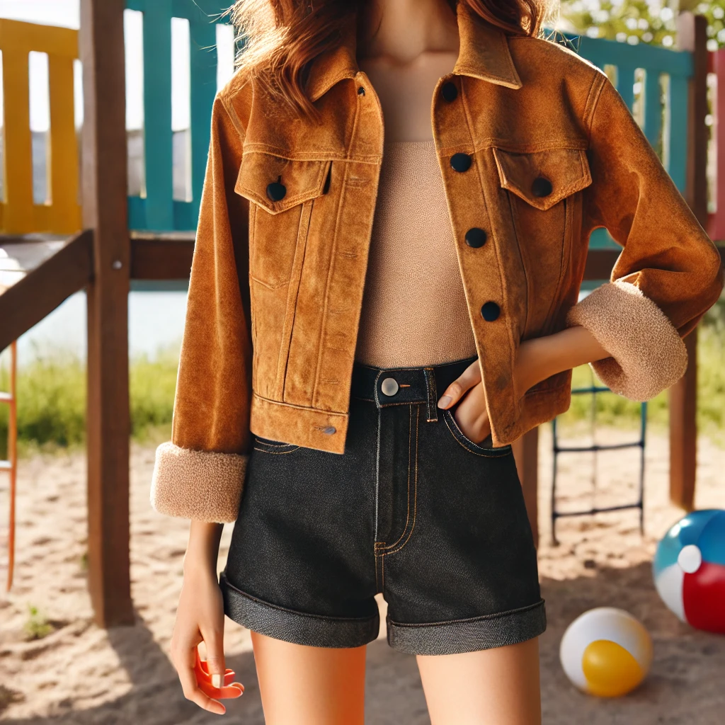 Suede Jacket with High-Waisted Shorts