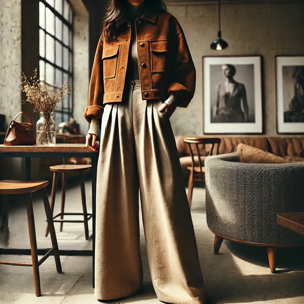 Suede Jacket with Wide-Leg Pants