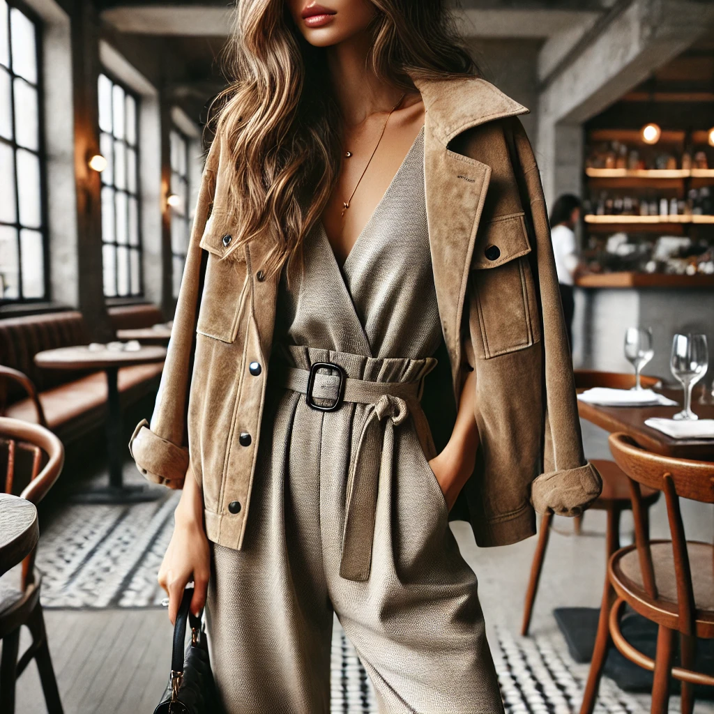 Suede Jacket with a Jumpsuit for Effortless Style