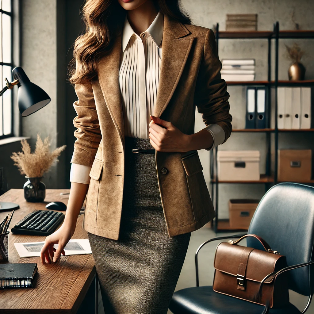 Suede Jacket with a Pencil Skirt for the Office