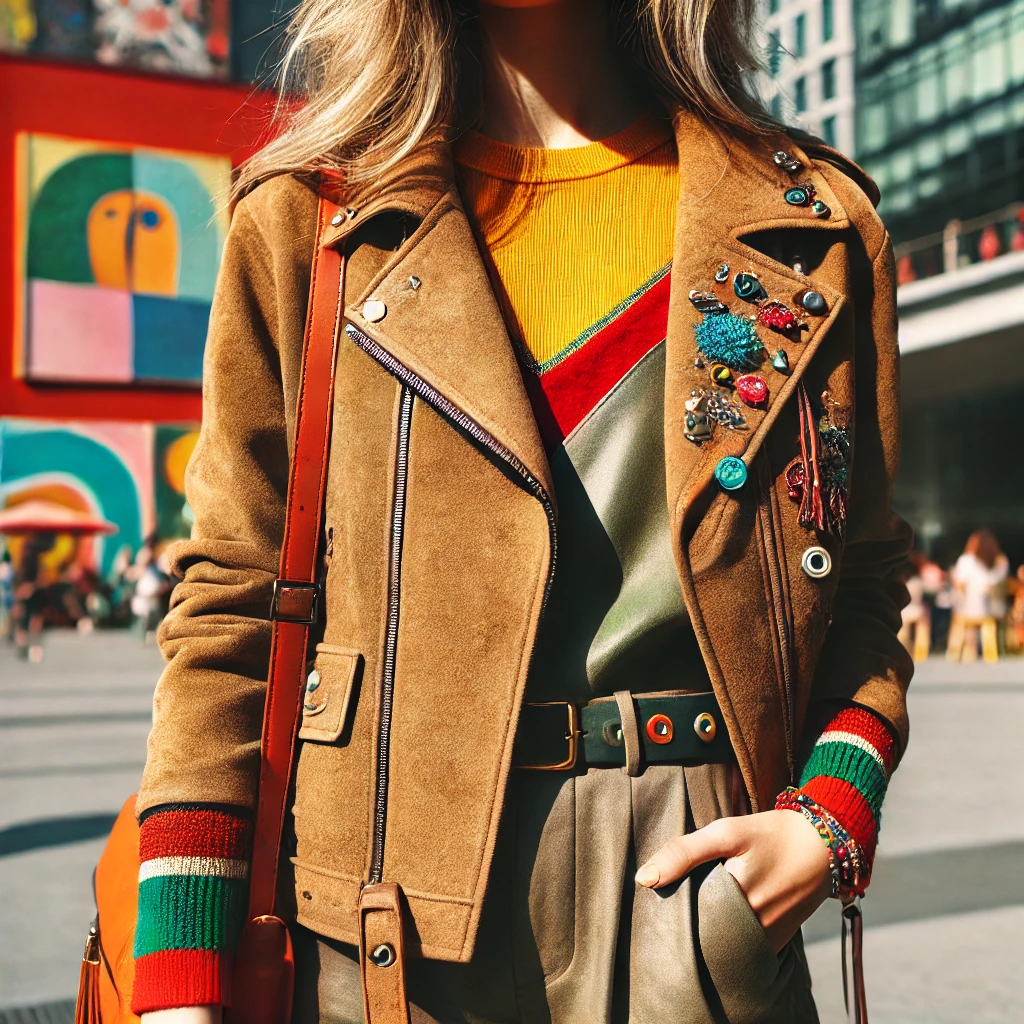 Suede Jacket with a Pop of Color